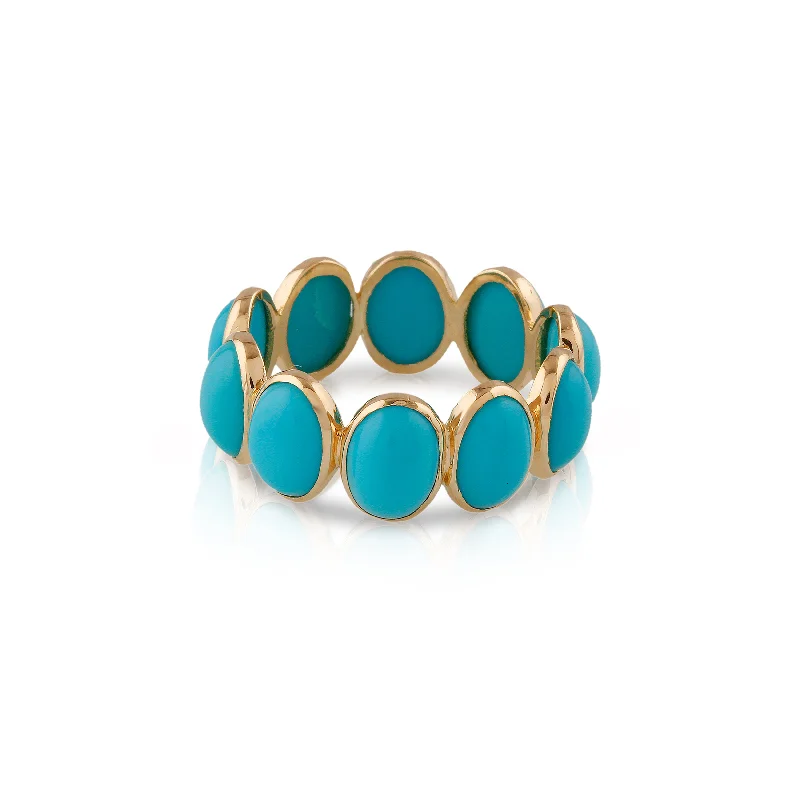 sapphire wedding rings -Turquoise Oval Ring In 18K Yellow Gold