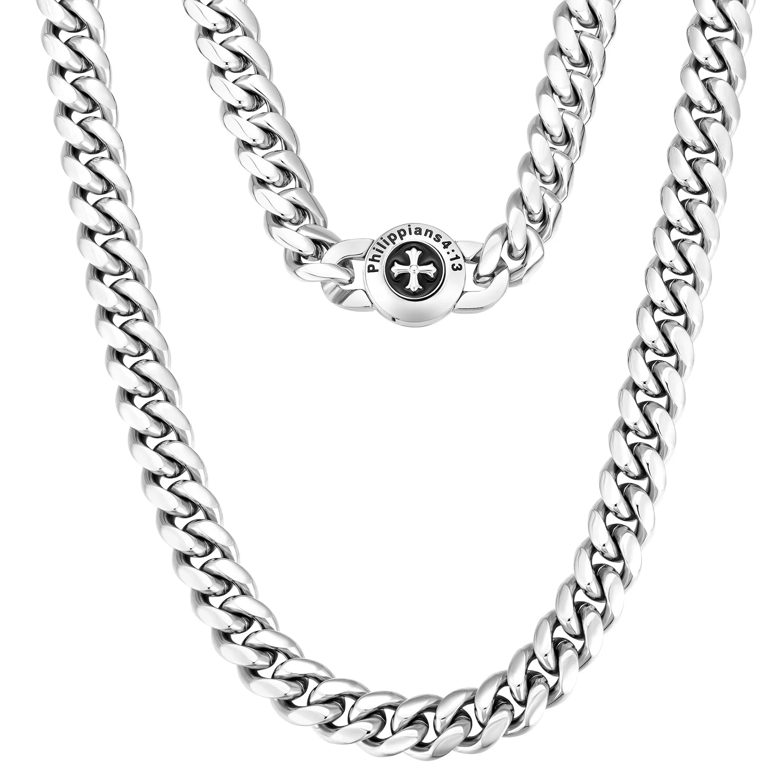 wedding necklaces for women -The Strength - 12mm Cuban Link Chain in White Gold Plated