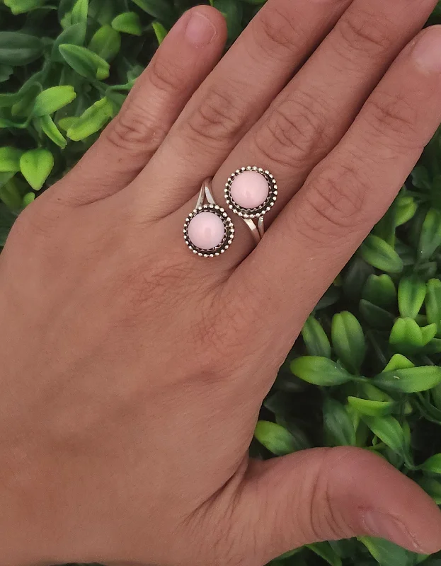 eternity rings for women -Sterling Silver Pink Conch 2 Stone Adjustable Rings