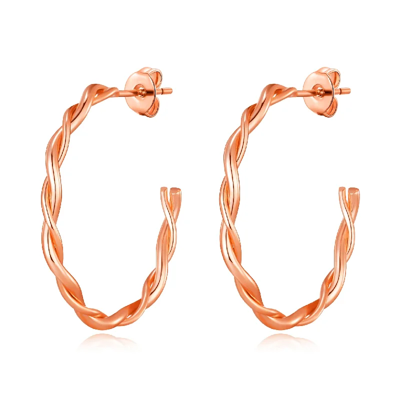 custom hoop earrings for women -Rose Gold Plated 30mm Twisted Hoop Earrings