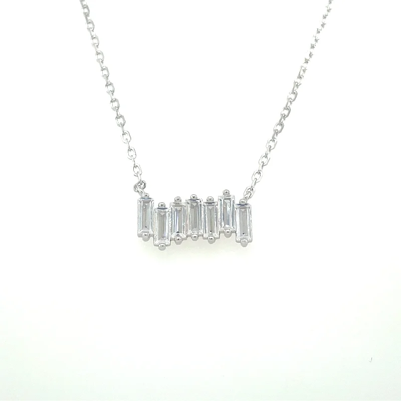 minimalistic gold necklaces for women -Sterling Silver Staggered Baguette CZ Necklace