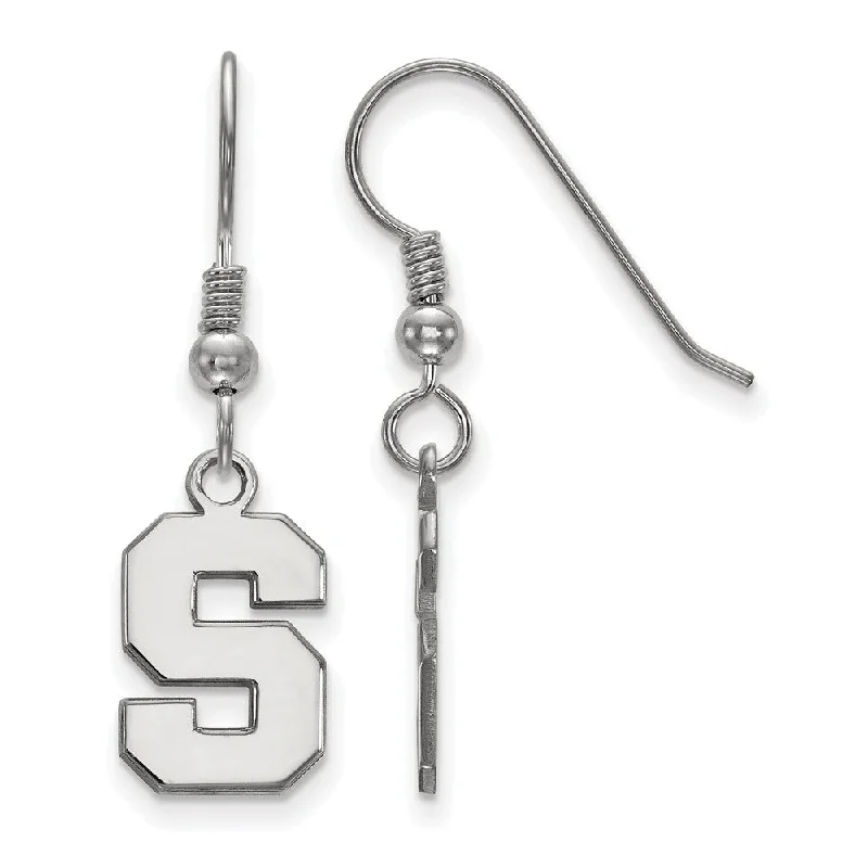 luxury gemstone earrings for women -Sterling Silver Michigan State University Small 'S' Dangle Earrings