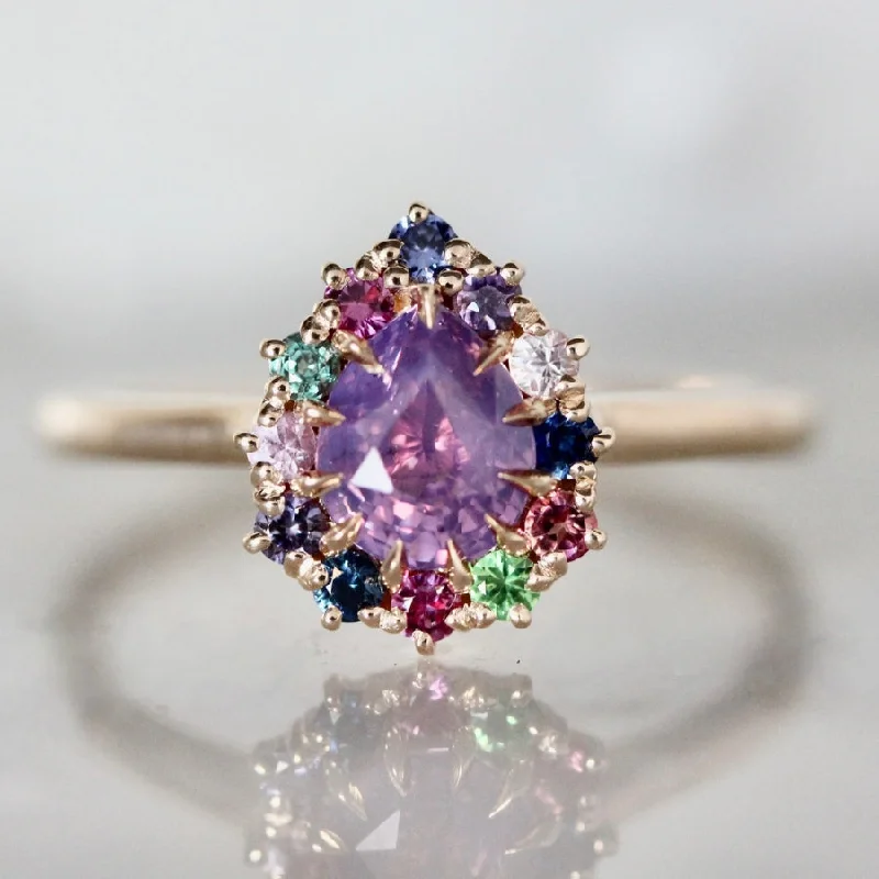 wedding ring sets for women -Rainbow Swirl Purple Pear Cut Opalescent Sapphire Ring