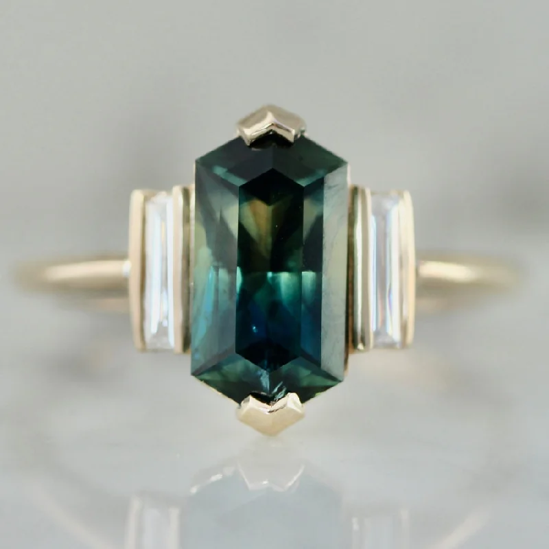 bridal gold rings for women -Bondi Babe Green-Yellow Hexagon Cut Sapphire Ring