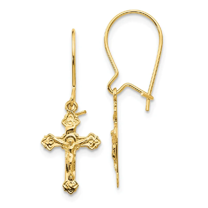 stylish pearl earrings for women -Polished Crucifix Dangle Earrings in 14k Yellow Gold