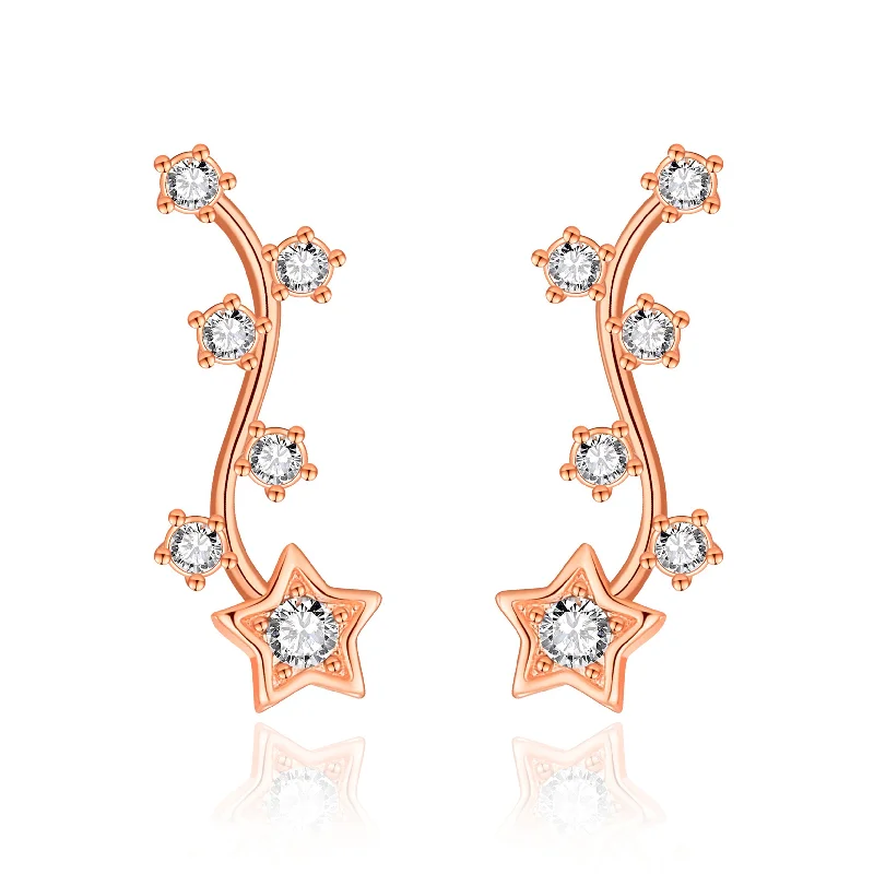 geometric earrings for women -Rose Gold Plated Star Climber Earrings Created with Zircondia® Crystals