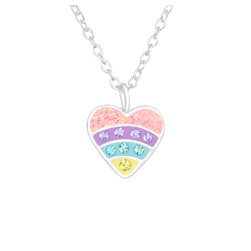 vintage gold necklaces for women -Children’s Sterling Silver Colourful Heart Necklace