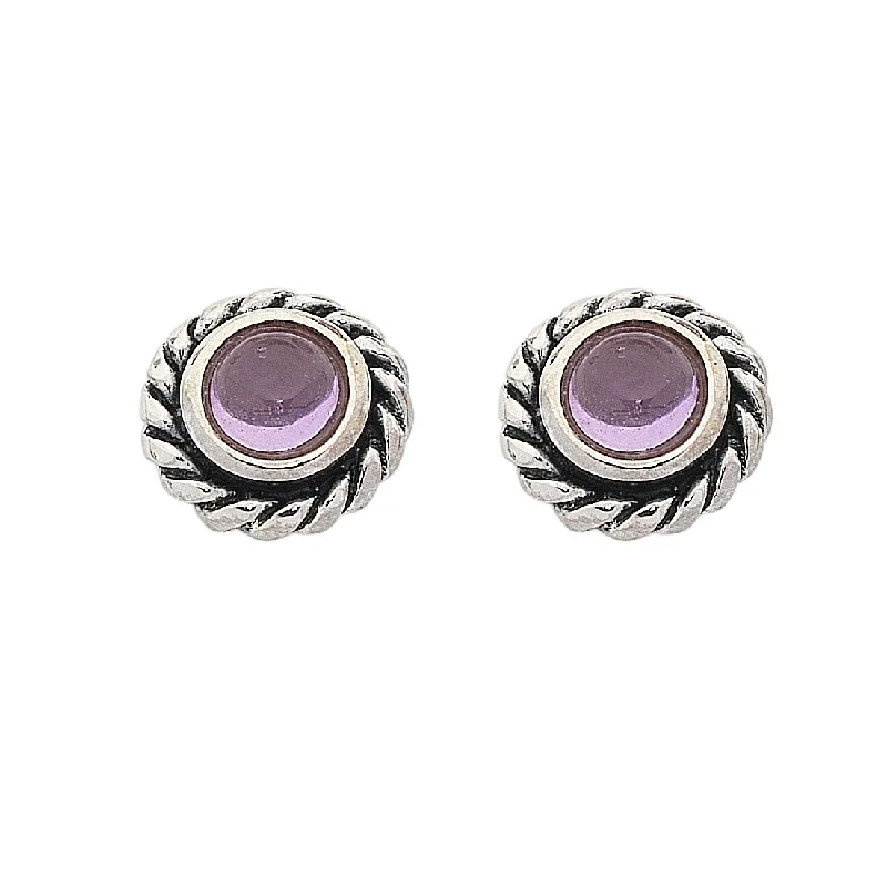 bridal earrings for women -Sterling Silver Amethyst February Birthstone Stud Earrings