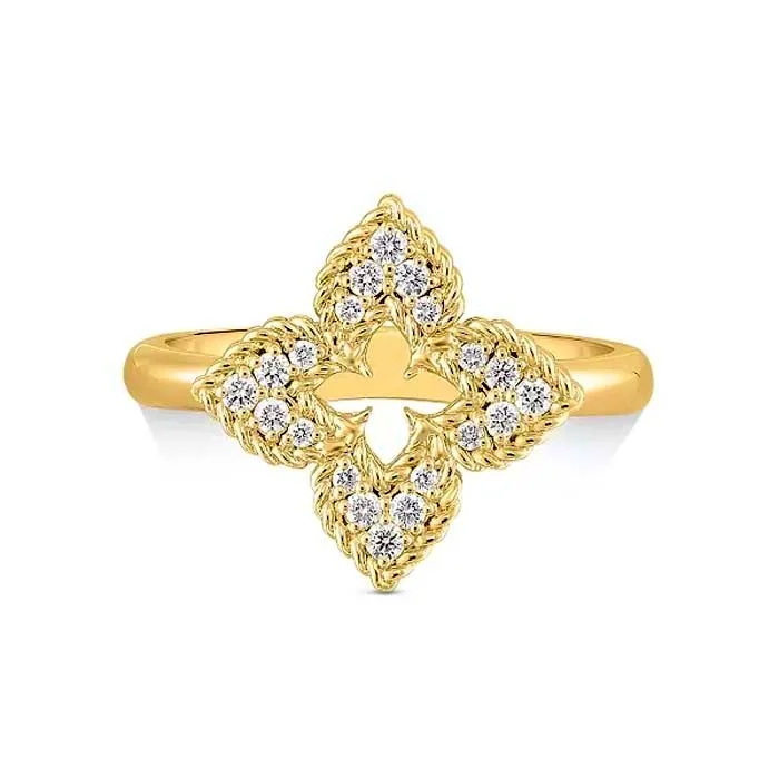 bridal rings for brides -Roberto Coin Small Diamond Pavé Venetian Princess Flower Ring in 18K Yellow Gold