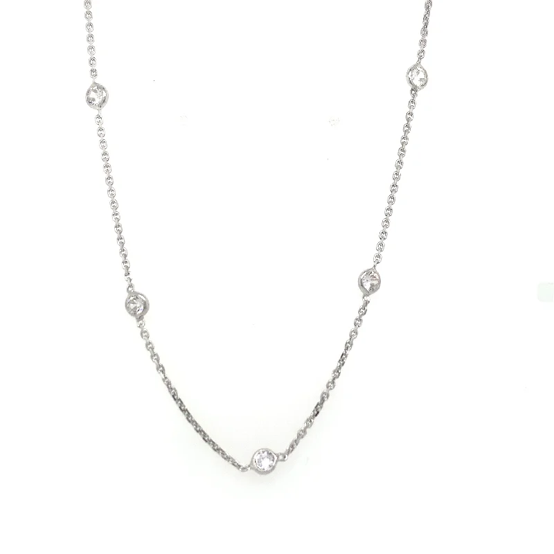 dainty gold necklaces for women -Sterling Silver Long Rubover CZ Necklace