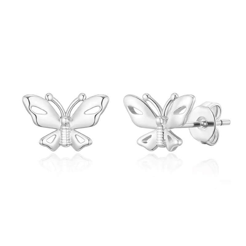 gemstone earrings for women -Silver Plated Butterfly Stud Earrings