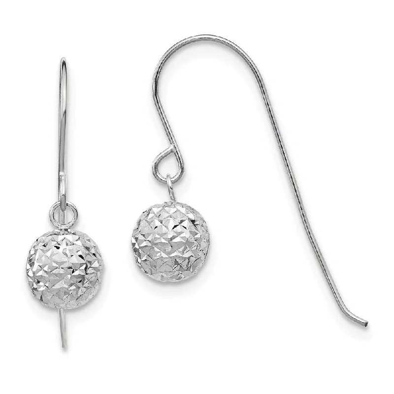 classic pearl earrings for women -6mm Diamond Cut Bead Dangle Earrings in 14k White Gold