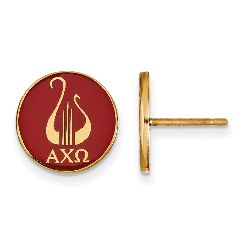 diamond stud earrings for women -14K Plated Silver Alpha Chi Omega Enamel Lyre Disc Post Earrings