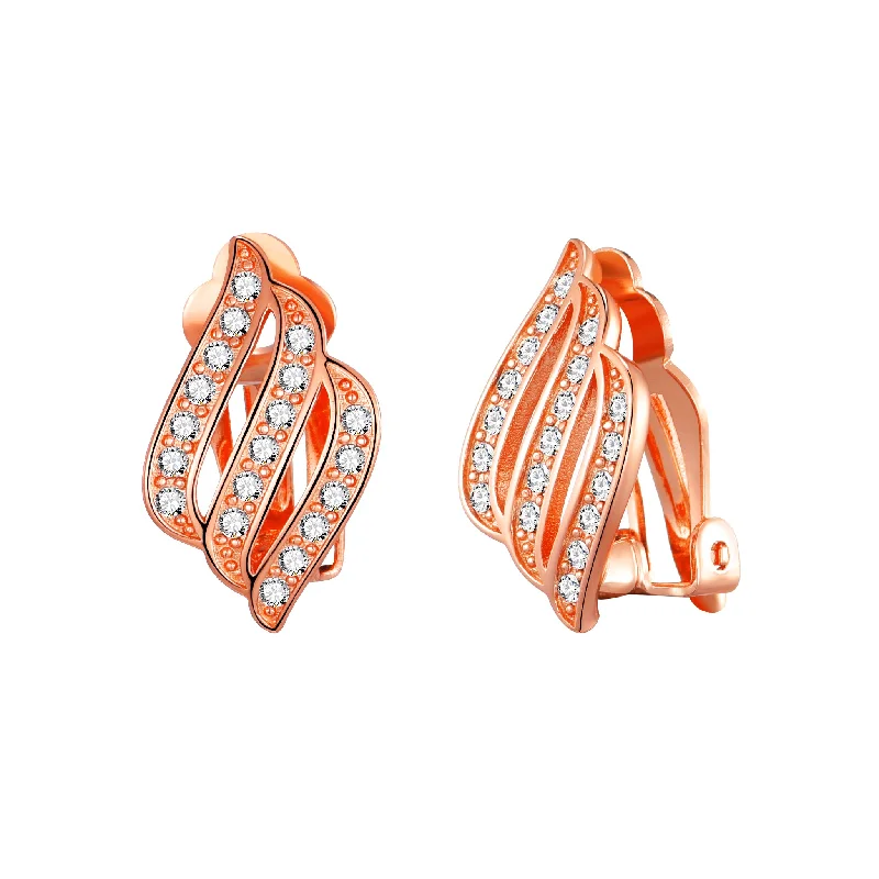 trendy silver earrings for women -Rose Gold Plated Triple Row Clip On Earrings Created with Zircondia® Crystals