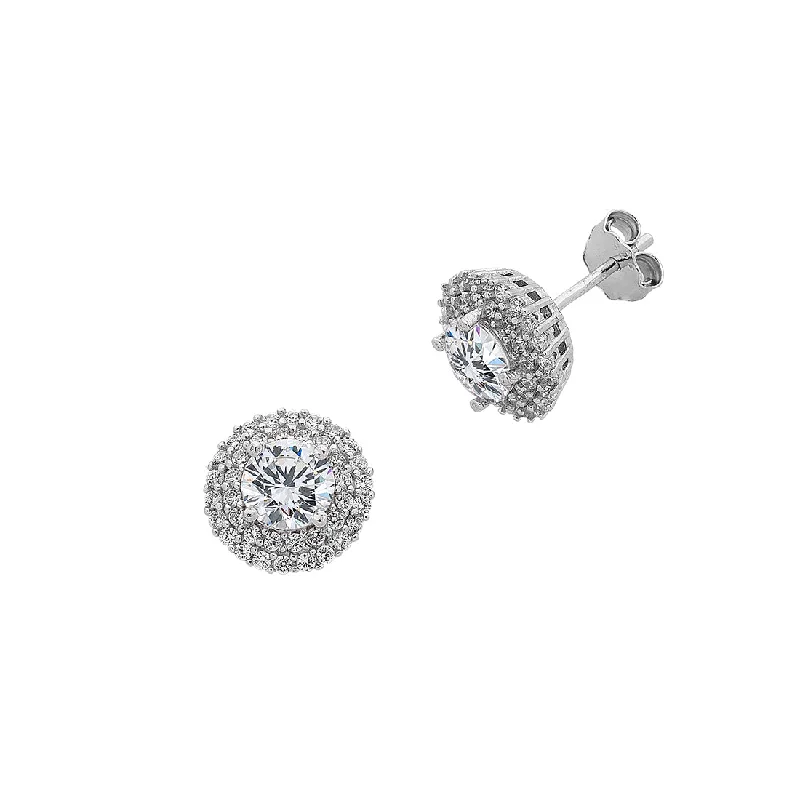 statement earrings for women -Sterling Silver & Cubic Zirconia Stud Earrings