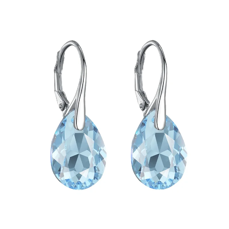 fashion hoop earrings for women -Sterling Silver Aquamarine Drop Earrings Created with Zircondia® Crystals