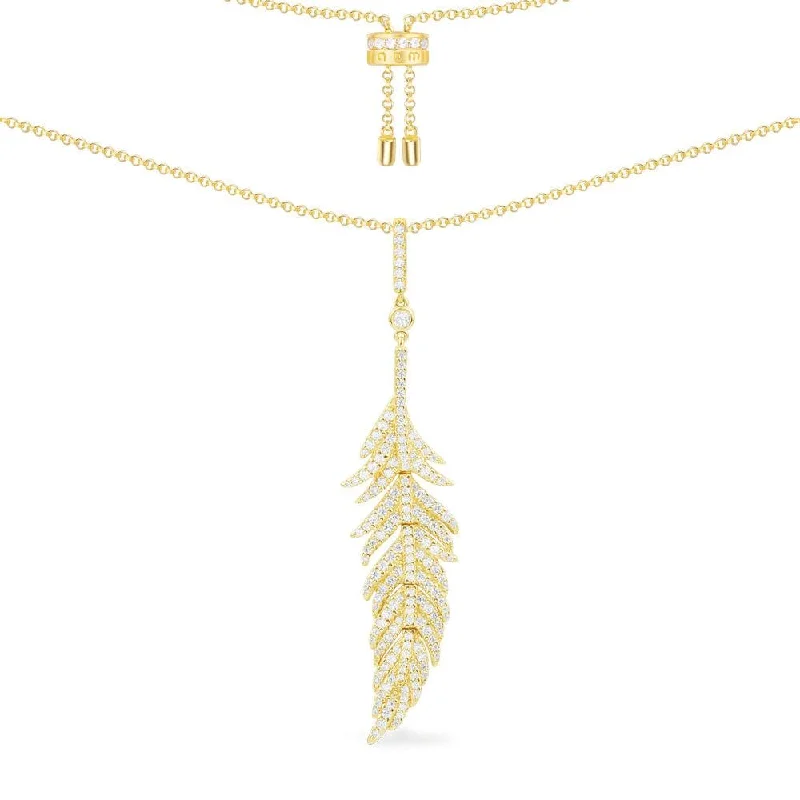 layered necklaces for women -Feather Shaped Pendant - Yellow Silver AC5786OXY