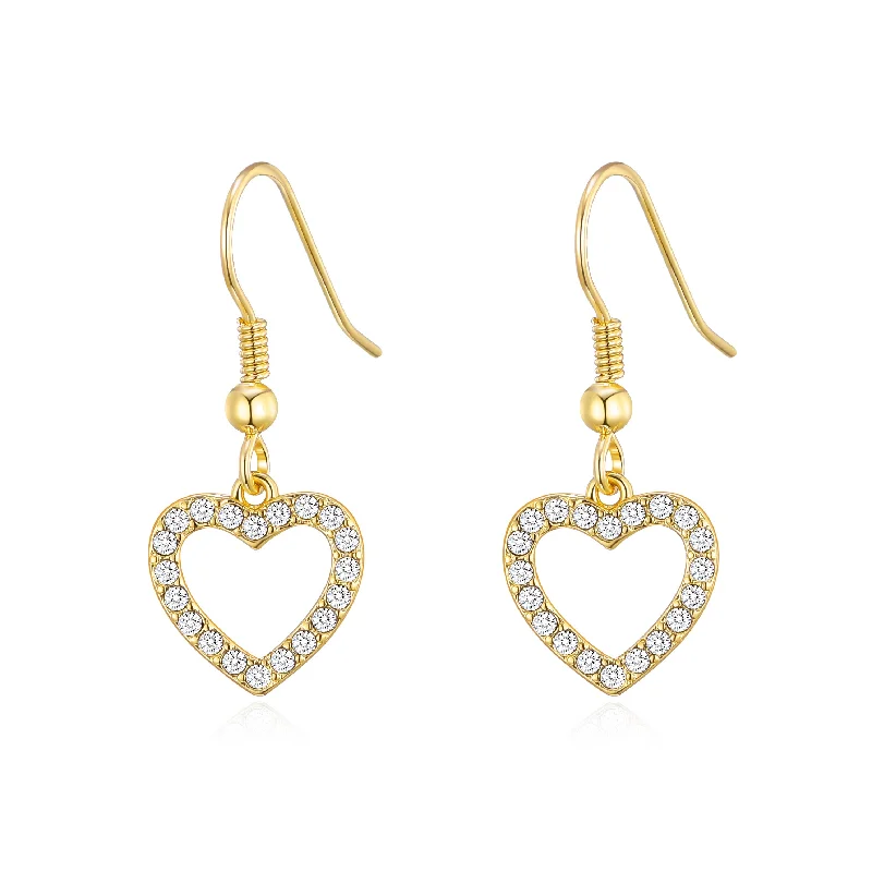 stylish gemstone earrings for women -Gold Plated Open Heart Drop Earrings Created with Zircondia® Crystals