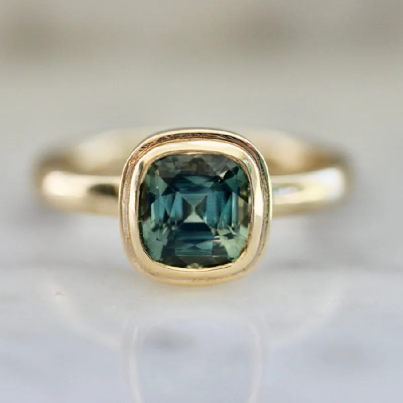 promise rings for women -Hartford Teal Cushion Cut Sapphire Ring