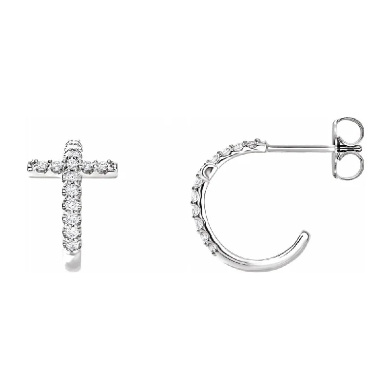 chunky earrings for women -14K White or Yellow Gold 1/4 CTW Diamond Cross J Hoop Earrings, 9x12mm