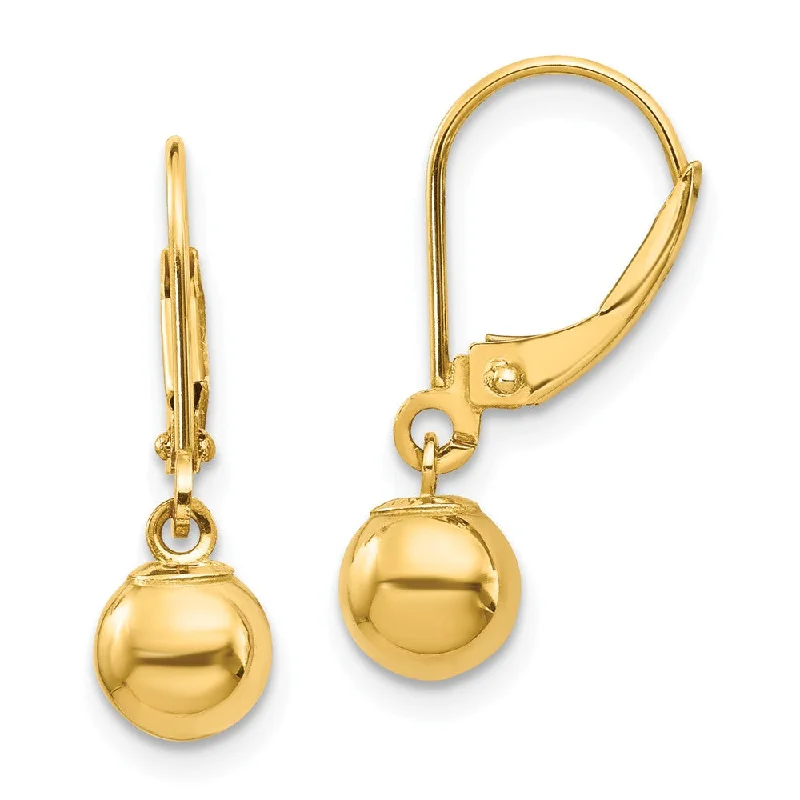 romantic earrings for women -6mm Dangle Bead Lever Back Earrings in 14k Yellow Gold