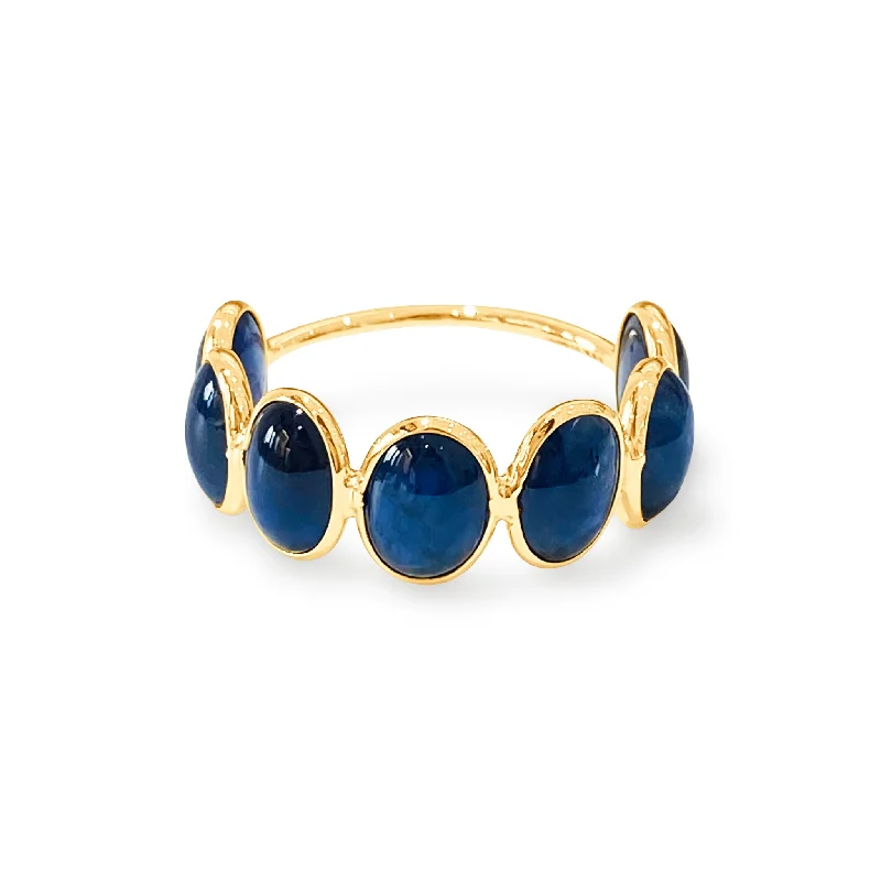 infinity rings for women -Blue Sapphire Oval Ring In 18K Yellow Gold