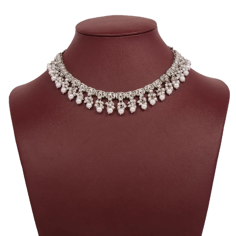 classic gold necklaces for women -Sahara Pearl Necklace Set in Rhodium