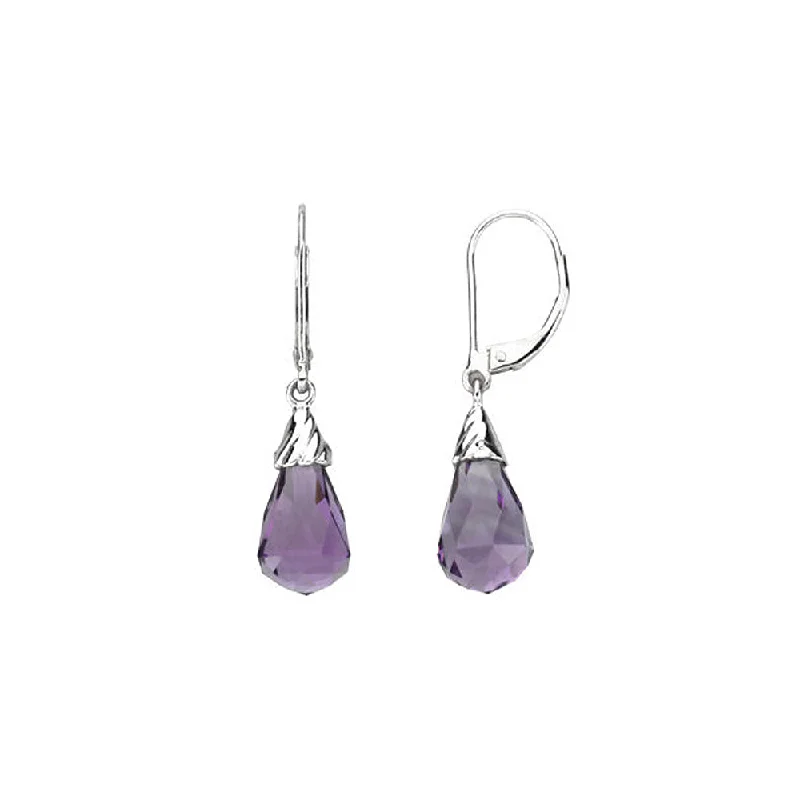 bold earrings for women -Briolette Amethyst Lever Back Earrings in 14k White Gold