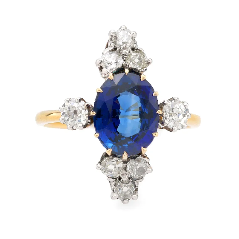 gold statement rings -Antique GIA 4 carat sapphire diamond 18k yellow gold cocktail ring