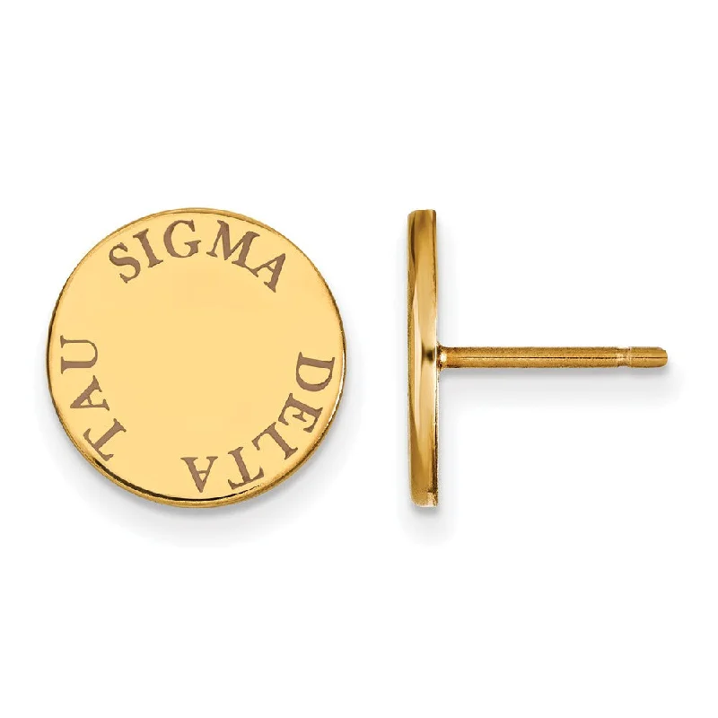 adjustable earrings for women -14K Plated Silver Sigma Delta Tau Brown Enamel Post Earrings