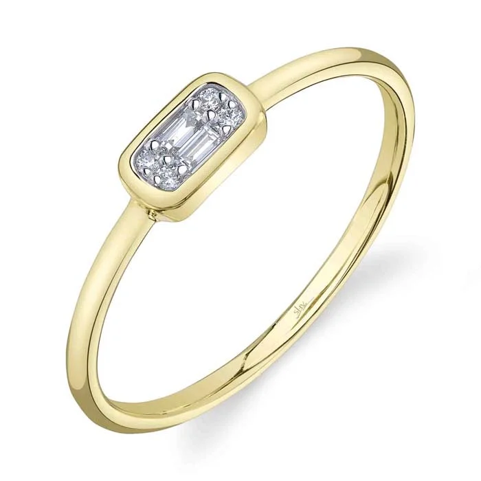 luxury wedding rings for women -Shy Creation "Aleera Collection" .07CTW Diamond Baguette Ring in 14K Yellow Gold