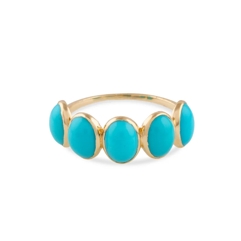 double band rings for women -Turquoise Oval Ring In 18K Yellow Gold