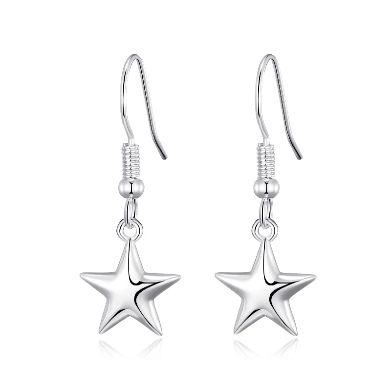 minimalist earrings for women -Sterling Silver Star Drop Earrings