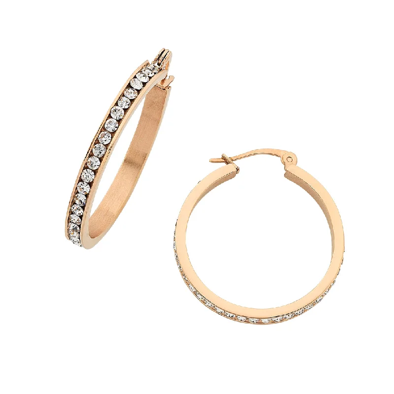 luxury drop earrings for women -30mm Rose Stainless Steel Channel Crystal Hoop Earrings