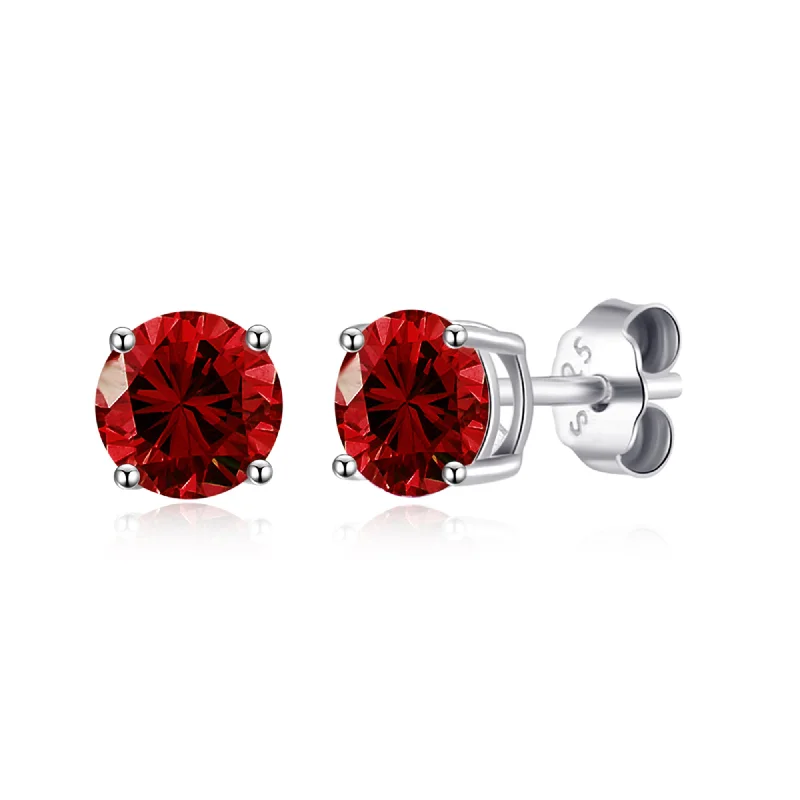 fashion hoop earrings for women -Sterling Silver January (Garnet) Birthstone Earrings Created with Zircondia® Crystals