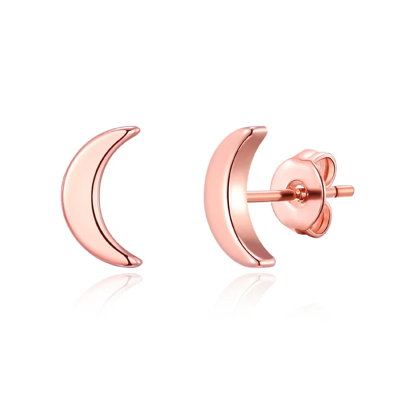 luxury earrings for women -Rose Gold Plated Moon Stud Earrings