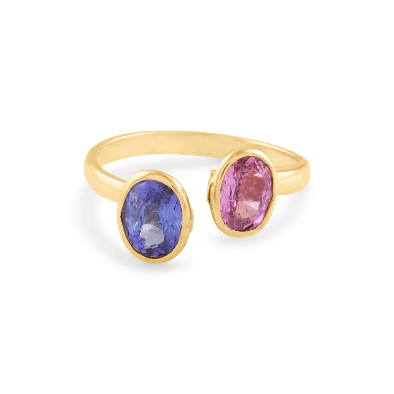 cocktail rings for women -Pink Tourmaline & Tanzanite Oval Ring In 18K Yellow Gold