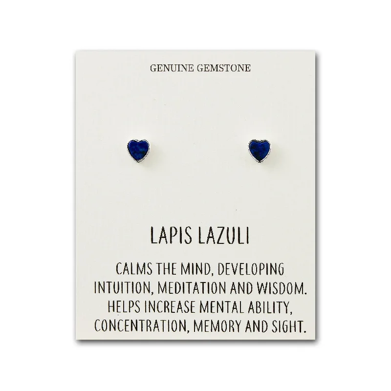 stud earrings for women -Lapis Heart Stud Earrings with Quote Card