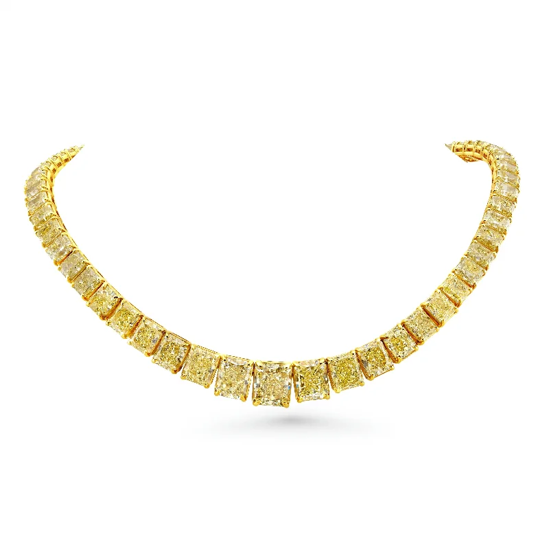 simple charm necklaces for women -Graduated Fancy Yellow Radiant Cut Diamonds Necklace