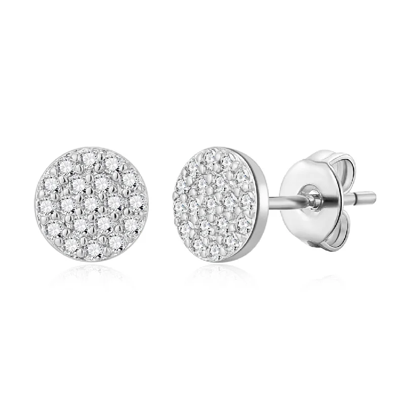 pearl stud earrings for women -Silver Plated Pave Round Earrings Created with Zircondia® Crystals