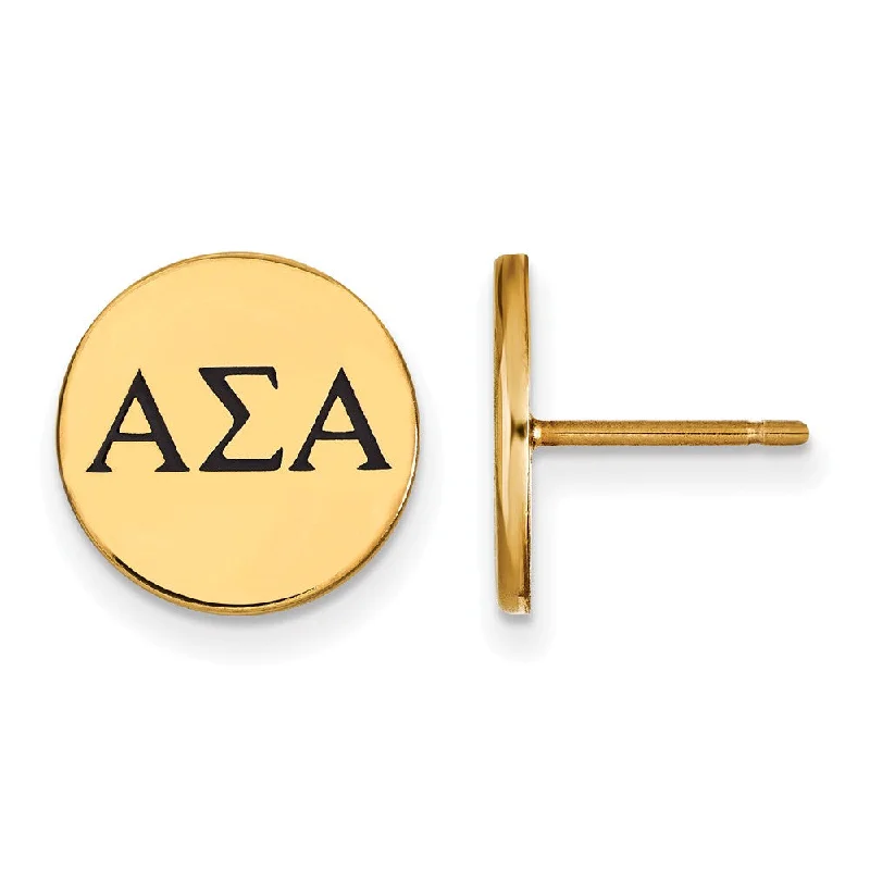 bold gold earrings for women -14K Plated Silver Alpha Sigma Alpha Black Enamel Greek Post Earrings