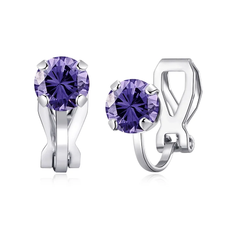 modern pearl earrings for women -February (Amethyst) Birthstone Clip On Earrings Created with Zircondia® Crystals