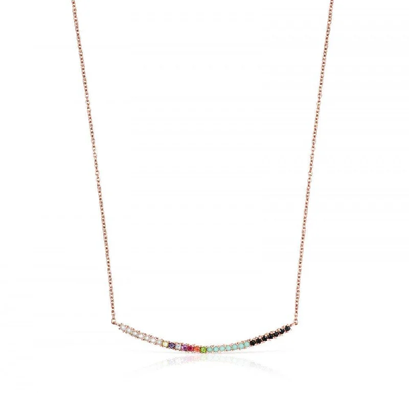 long pendant necklaces for women -Tous Rose Gold Vermeil Straight Necklace with Gemstones 912722500