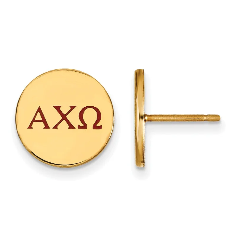 flower earrings for women -14K Plated Silver Alpha Chi Omega Enamel Greek Letters Post Earrings