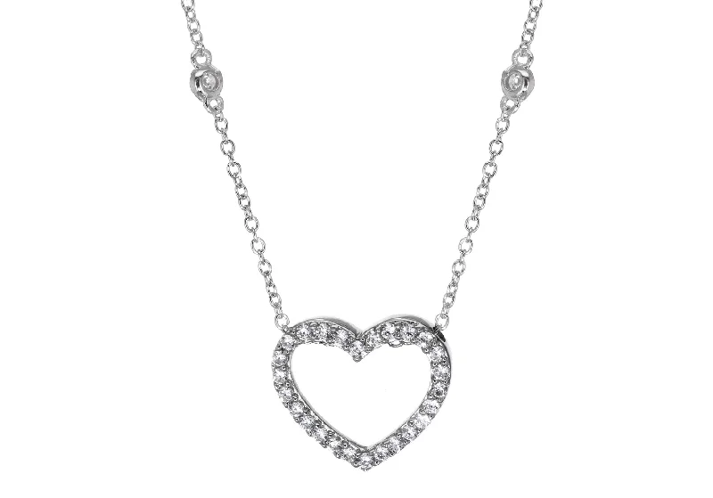 gold necklace sets for women -STERLING SILVER CZ HEART SLIDER PENDANT ON CHAIN NECKLACE 42CM/16.5