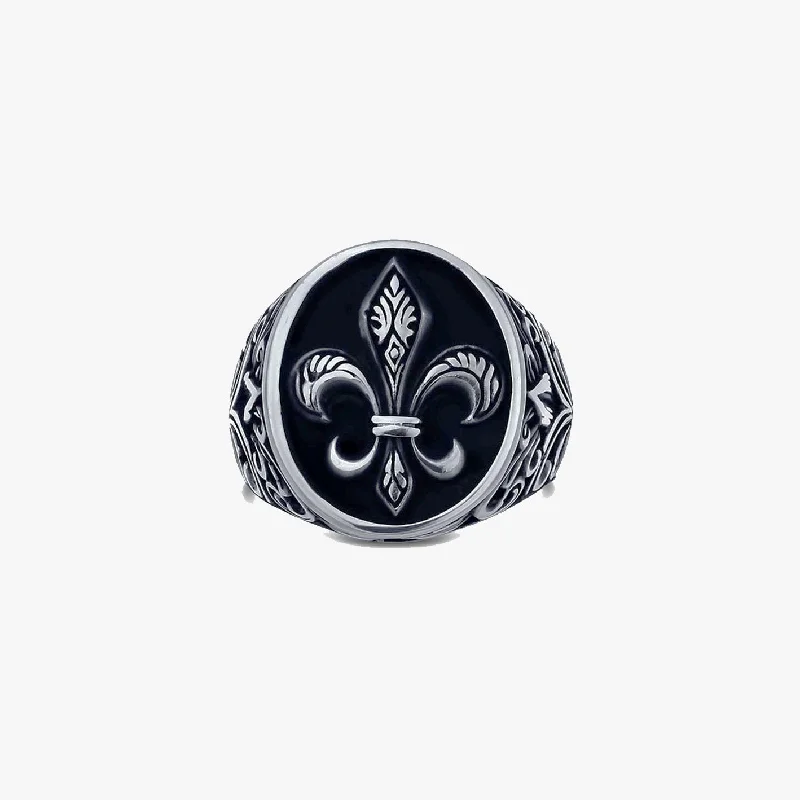 stackable diamond rings -Sterling Silver Fleur-de-Lis Ring