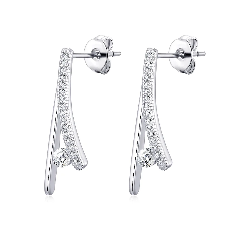 classic pearl earrings for women -Silver Plated Wishbone Earrings Created with Zircondia® Crystals