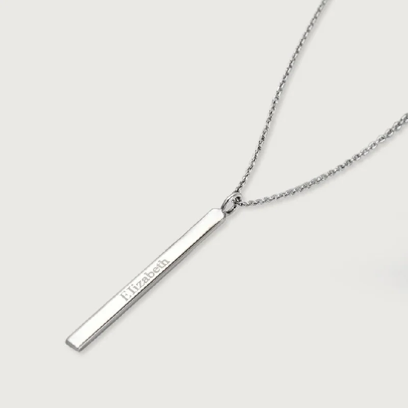 engraved silver necklaces for women -Engravable Silver Bar Necklace