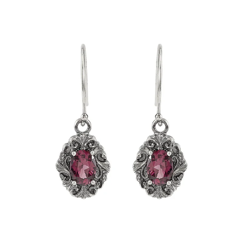 hoop earrings with diamonds -Sterling Silver Victorian Style Rhodolite Garnet Dangle Earrings