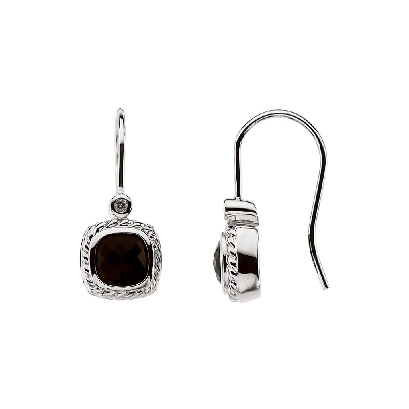 trendy statement earrings for women -Cushion Onyx and Diamond Dangle Earrings in 14k White Gold